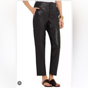 NWT Isabel Marant Baixa Black Lambskin Leather Silk Trousers Tapered Leg Pants